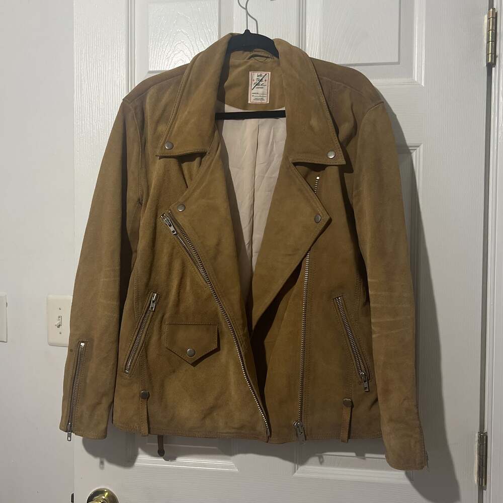 Jealousy Suede Cow Leather Tan Bohemian Grunge Jacket with Zippers